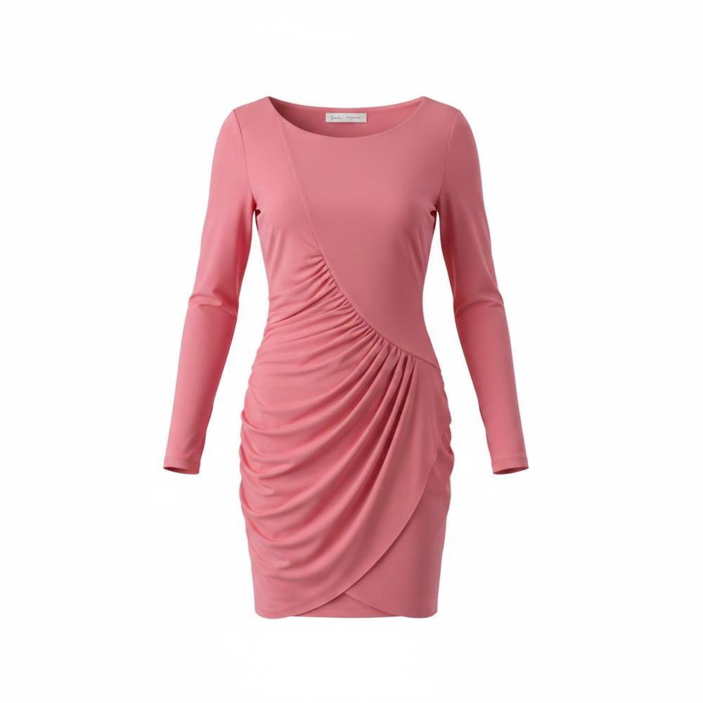 Graham & Spencer Women's Pink Mini Dress Size S Long Sleeve Ruched Wrap Sheath
